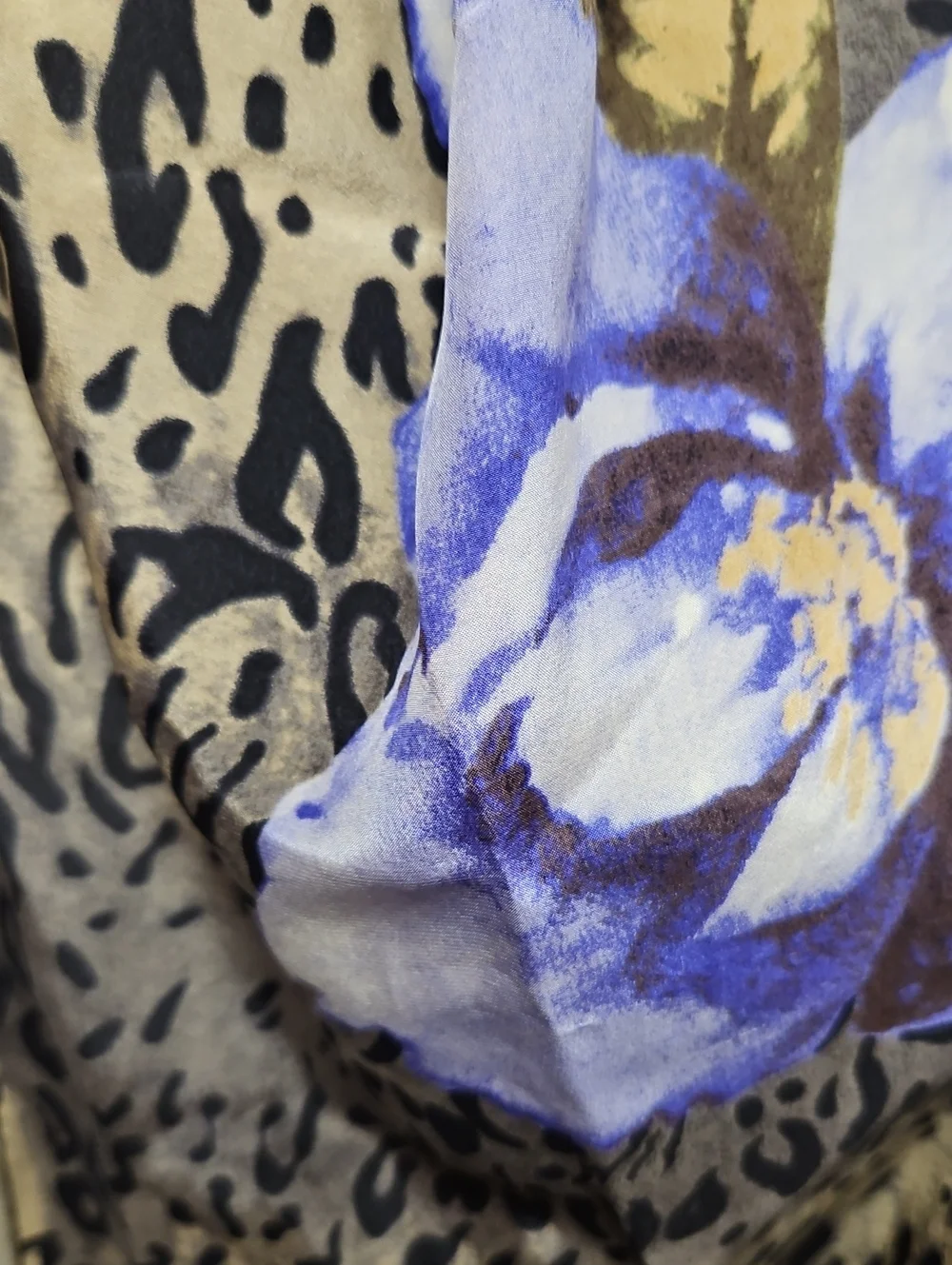 Floral Leopard Print Lightweight Scarf Jacket - Blue/Tan